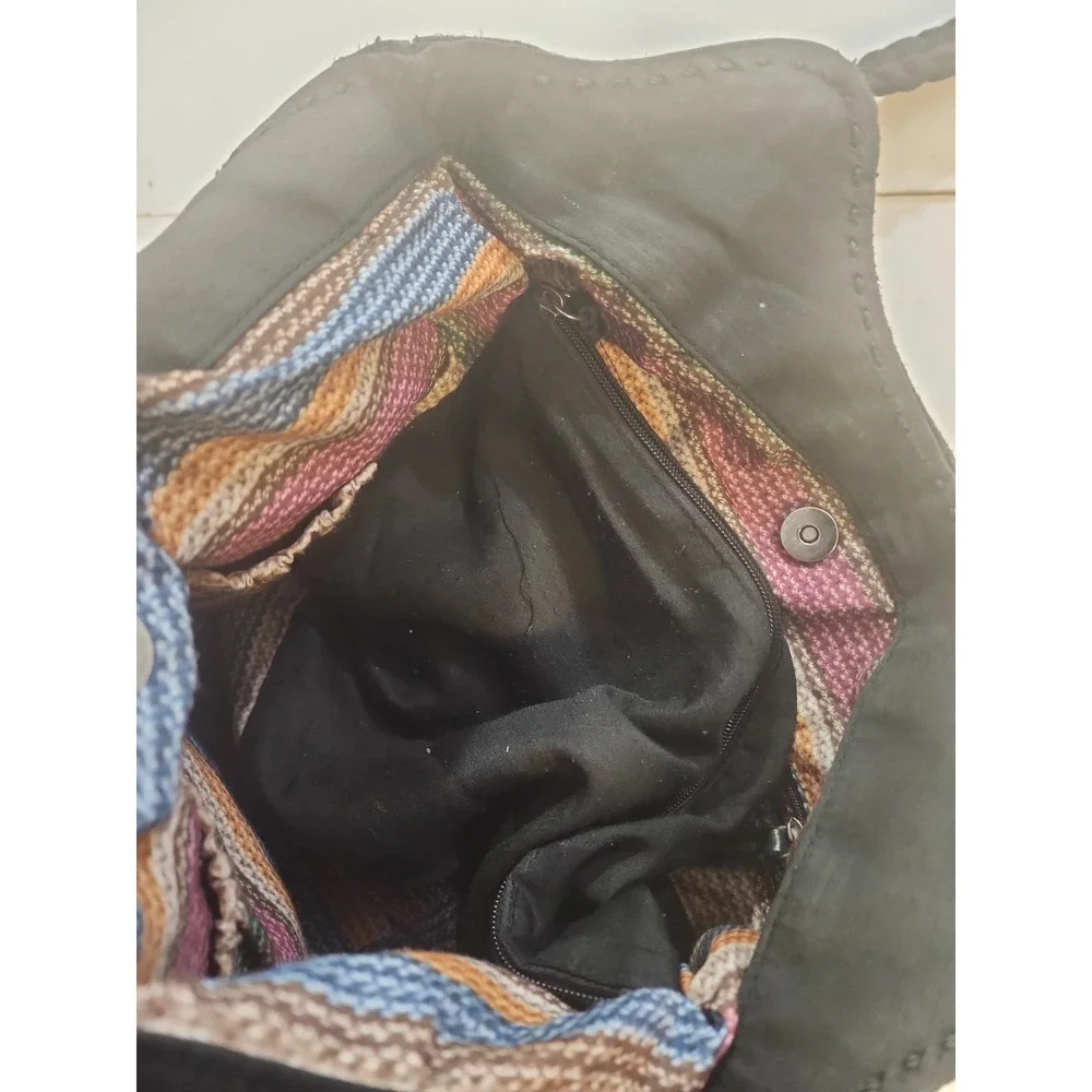 The‎ Sak Indio Black Leather Hobo Bag Braided Strap Boho Slouchy Shoulder Purse